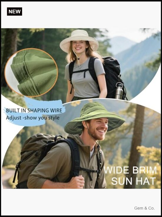 UV Protection Wide Brim Bucket Hat with Ponytail Hole Waterproof Foldable